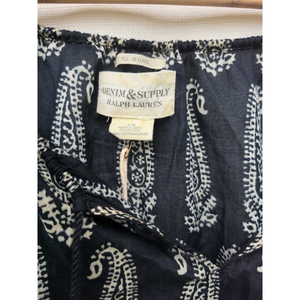 Denim Supply RL Boho Blouse Womens L Black Cream Paisley Festival Prairie Folk